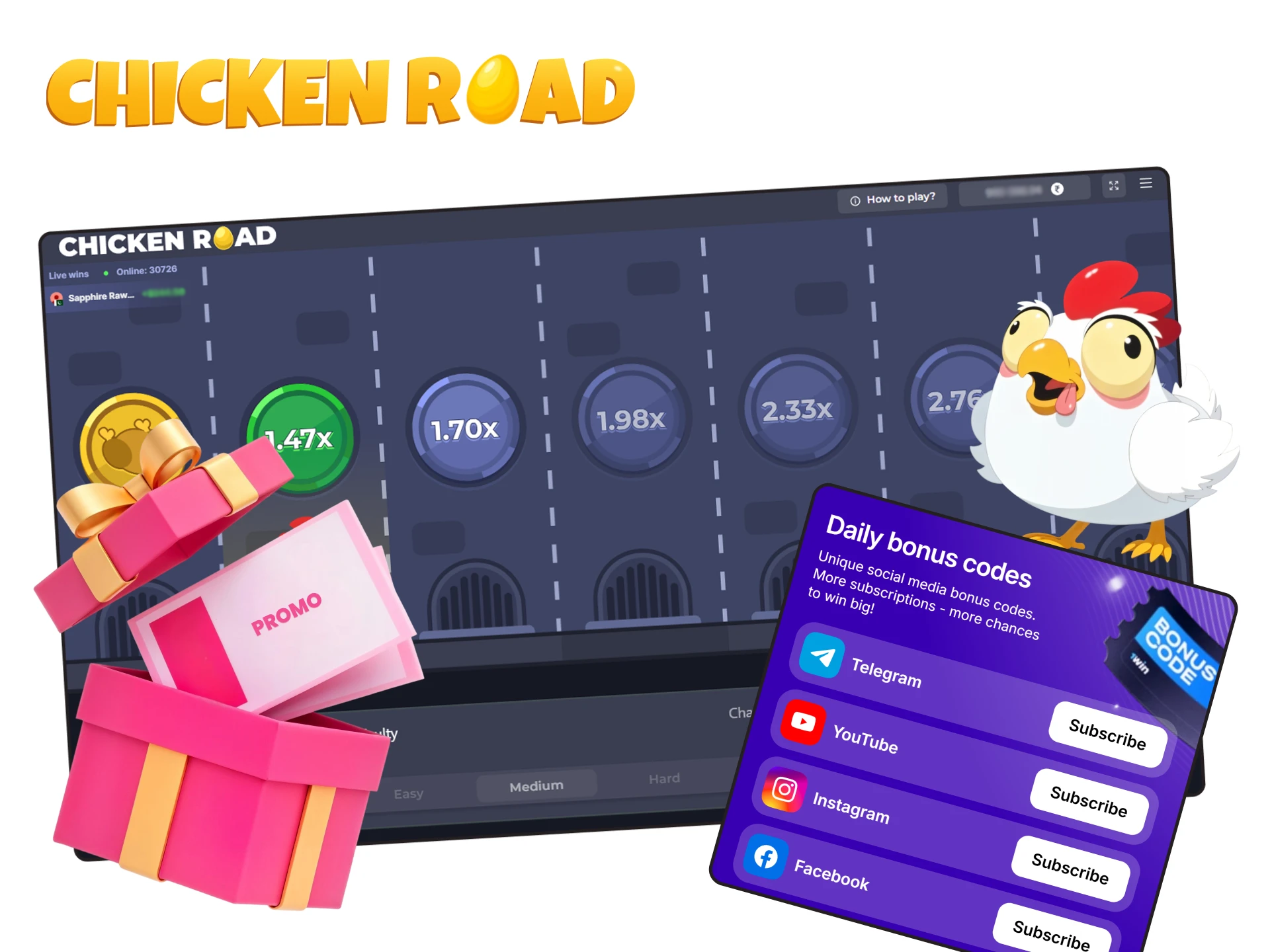 Find out what rewards the Chicken Road promo codes offer.