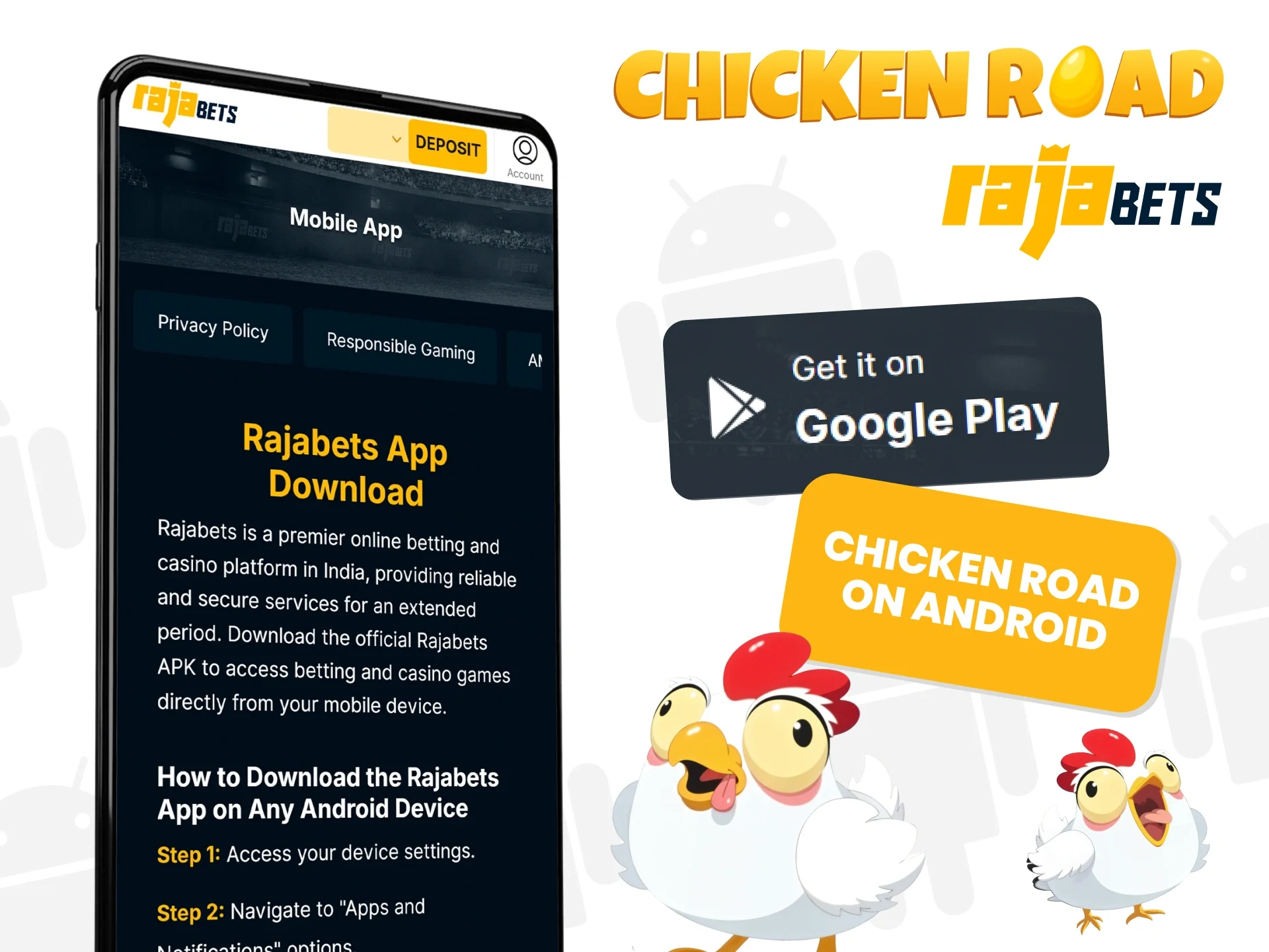 Download the RajaBets app to your Android device and play Chicken Road.