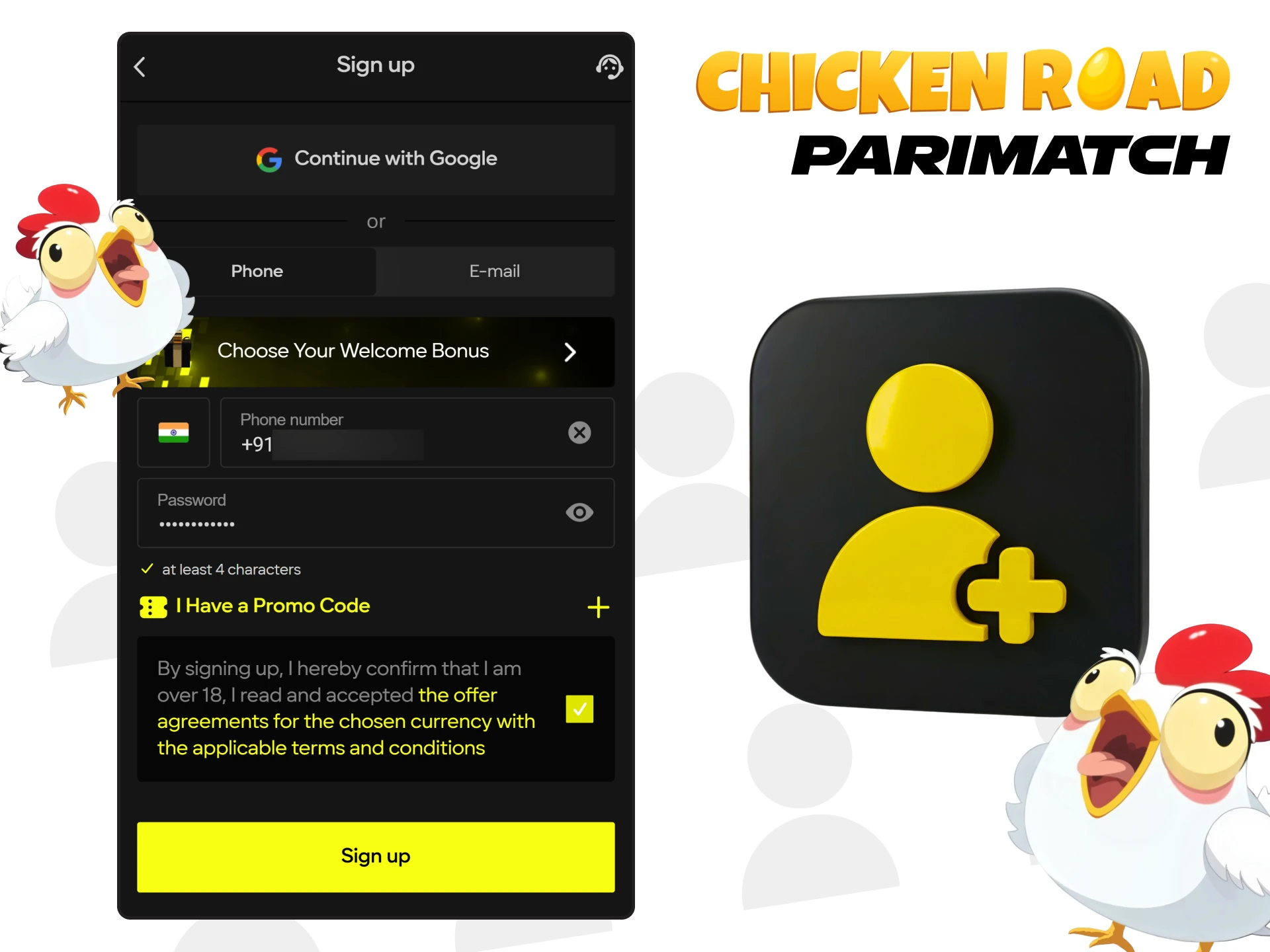 Easy registration on Parimatch.