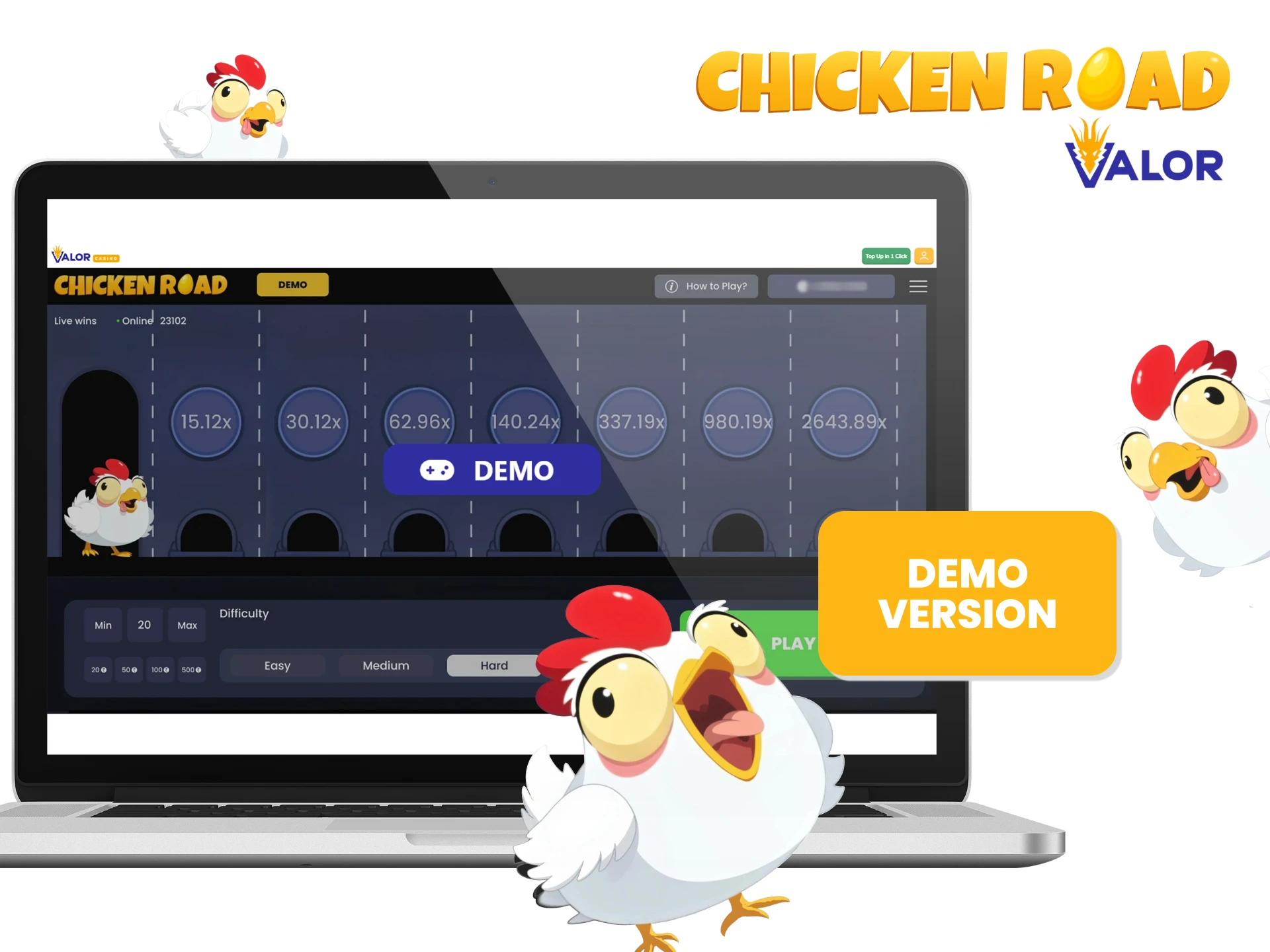 Try the demo mode in Valor and play Chicken Road without any risk.
